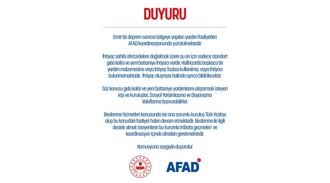 AFAD: Gıda kolisi ve battaniyeye ihtiyaç var